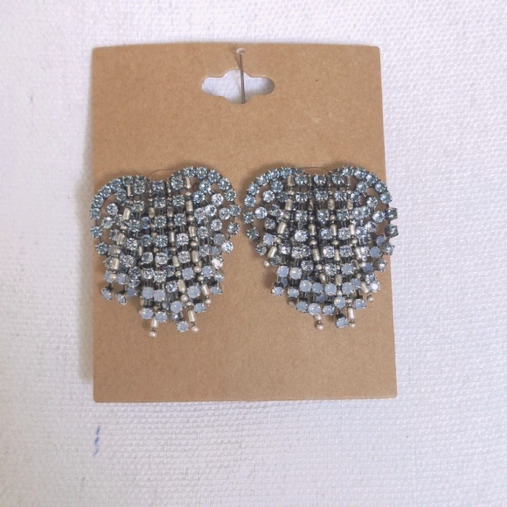 DANNIJO x Anthropologie Crystal Heart Statement Earrings Blue Cascading Bling